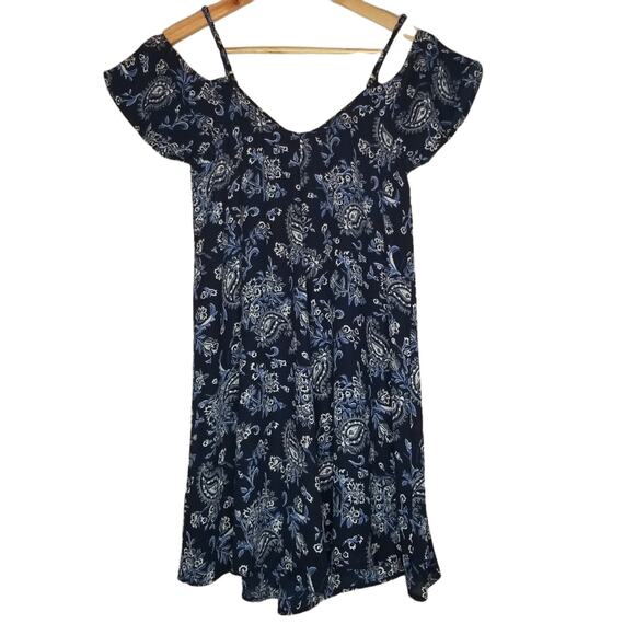 Abercrombie and Fitch Dress Size XS Cold Shoulder Floral Blue Casual Shift - Picture 6 of 7
